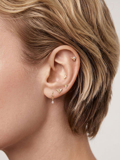 KOSINER 14K Solid Gold Dainty Bee Flat Back Stud