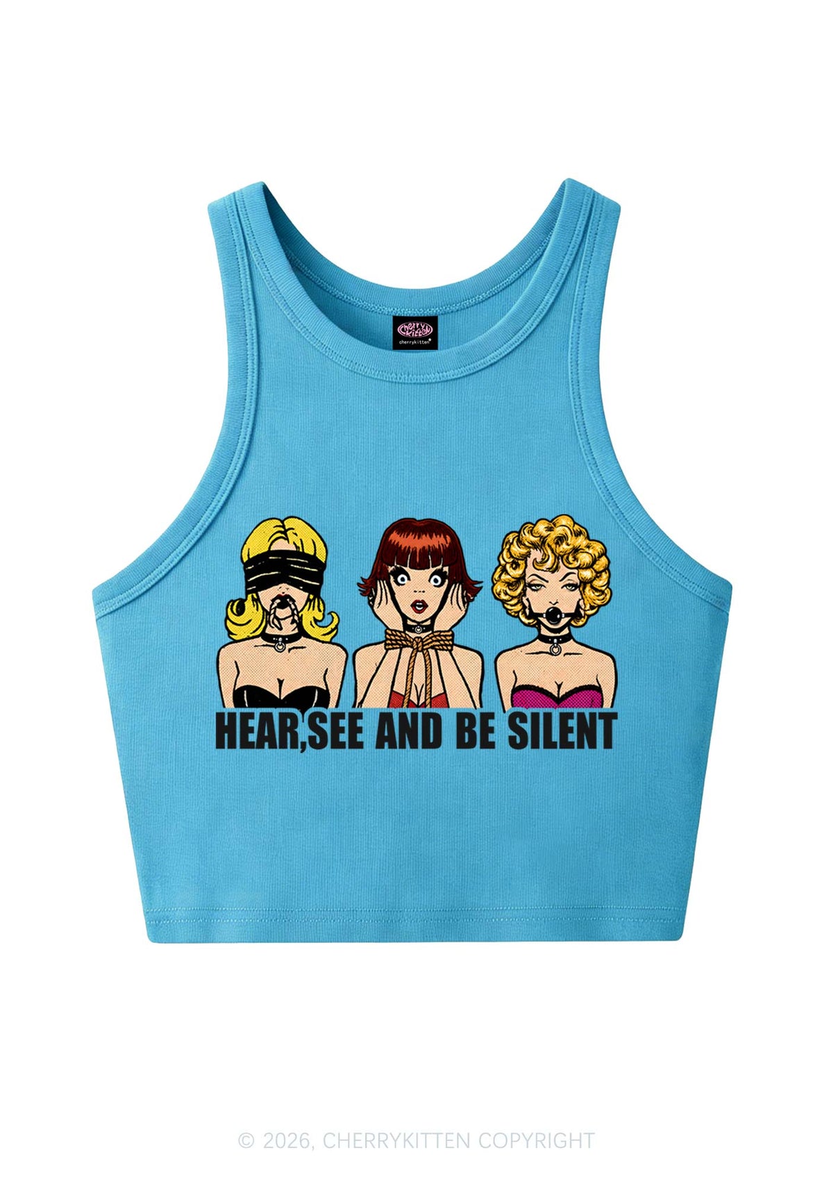 Hear See Be Silent Y2K Crop Tank Top Cherrykitten