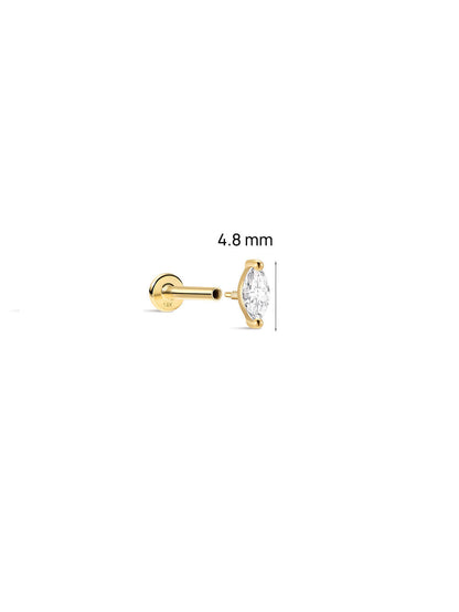 KOSINER 14K Solid Gold Minimalist Marquise Flat Back Stud