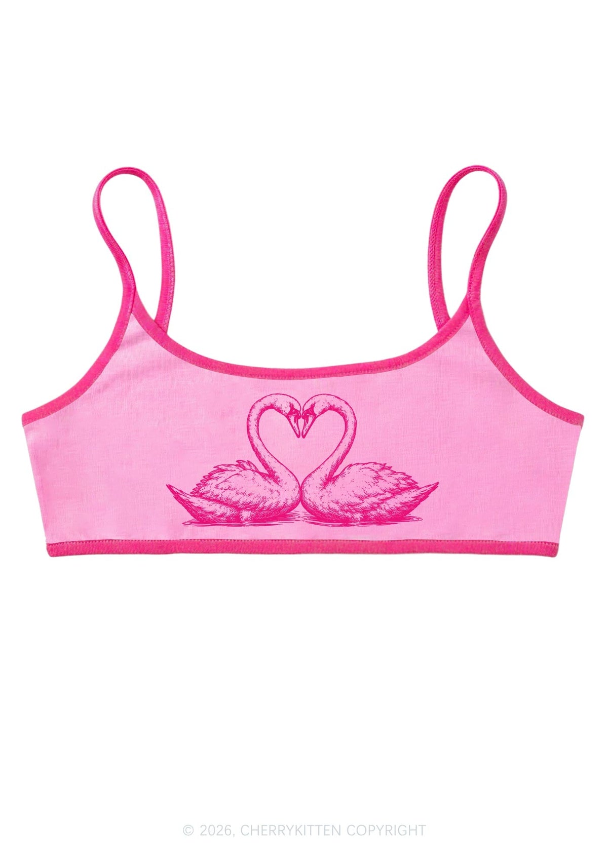 Pink Swans Heart Y2K Super Crop Cami Cherrykitten