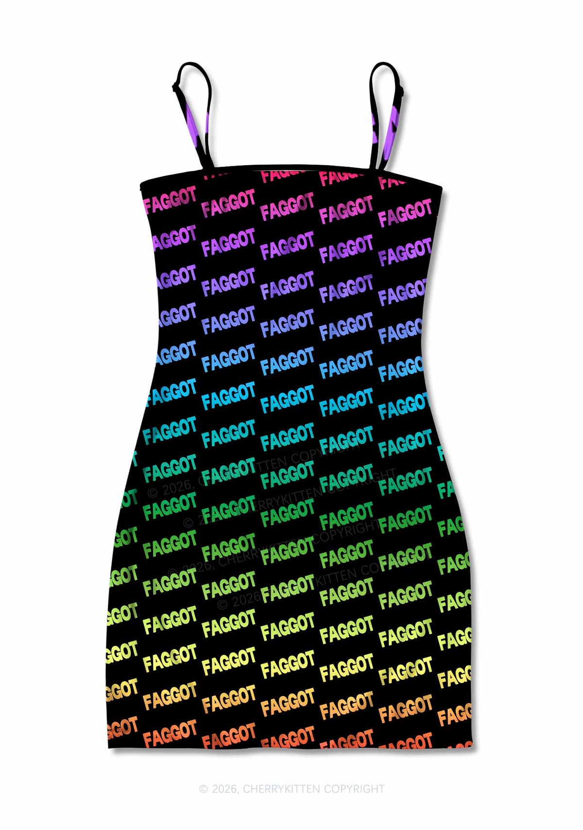 Neon Rainbow Faggot Pride Y2K Print Slip Dress Cherrykitten