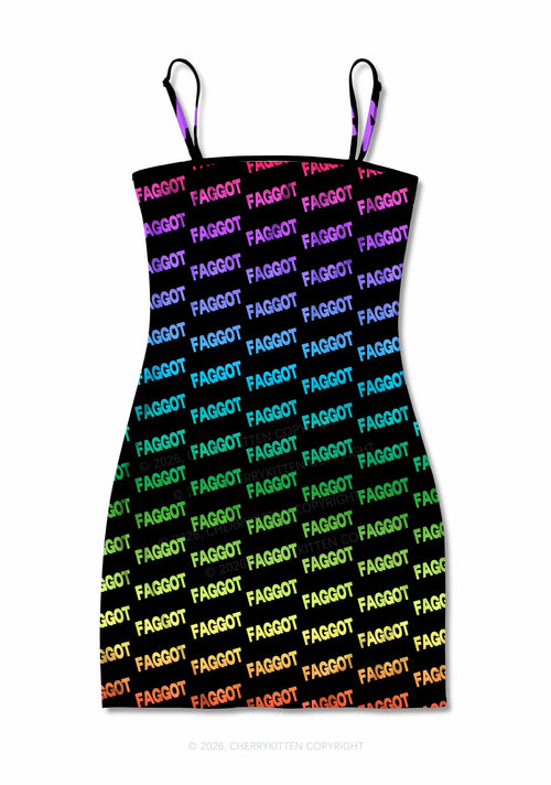 Neon Rainbow Faggot Pride Y2K Print Slip Dress Cherrykitten