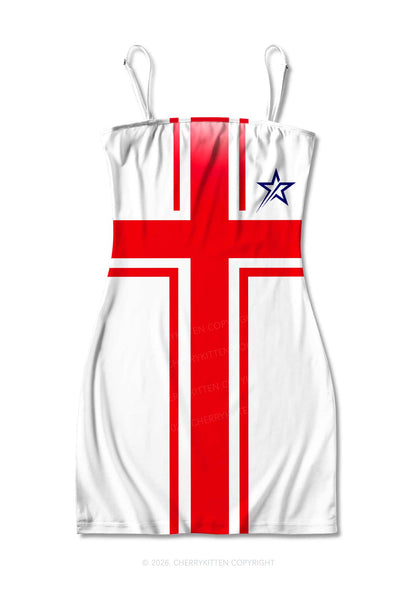 Red Cross Blue Star Y2K Print Slip Dress Cherrykitten