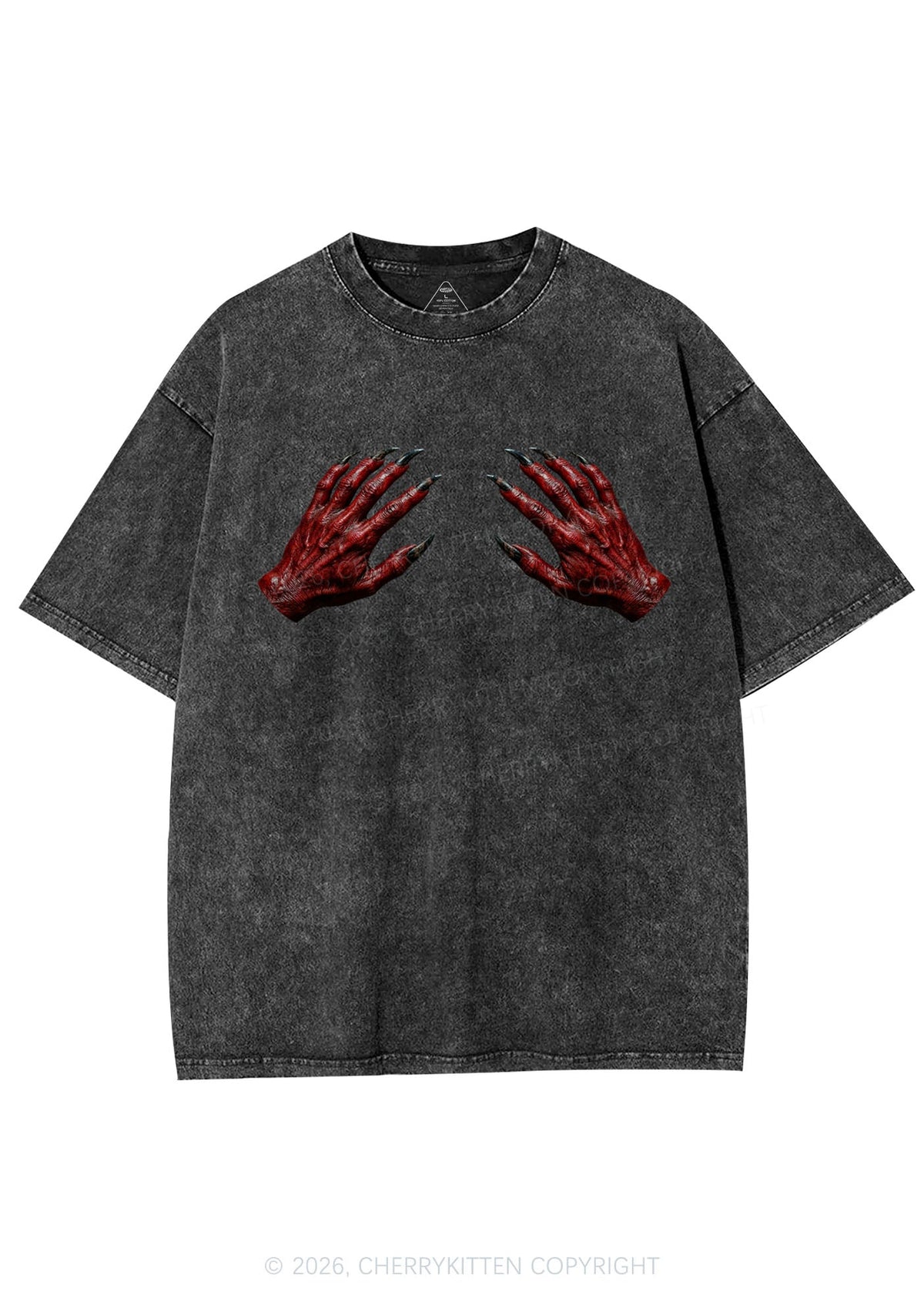 Halloween Satan Hands Y2K Shirts Washed Tee Cherrykitten