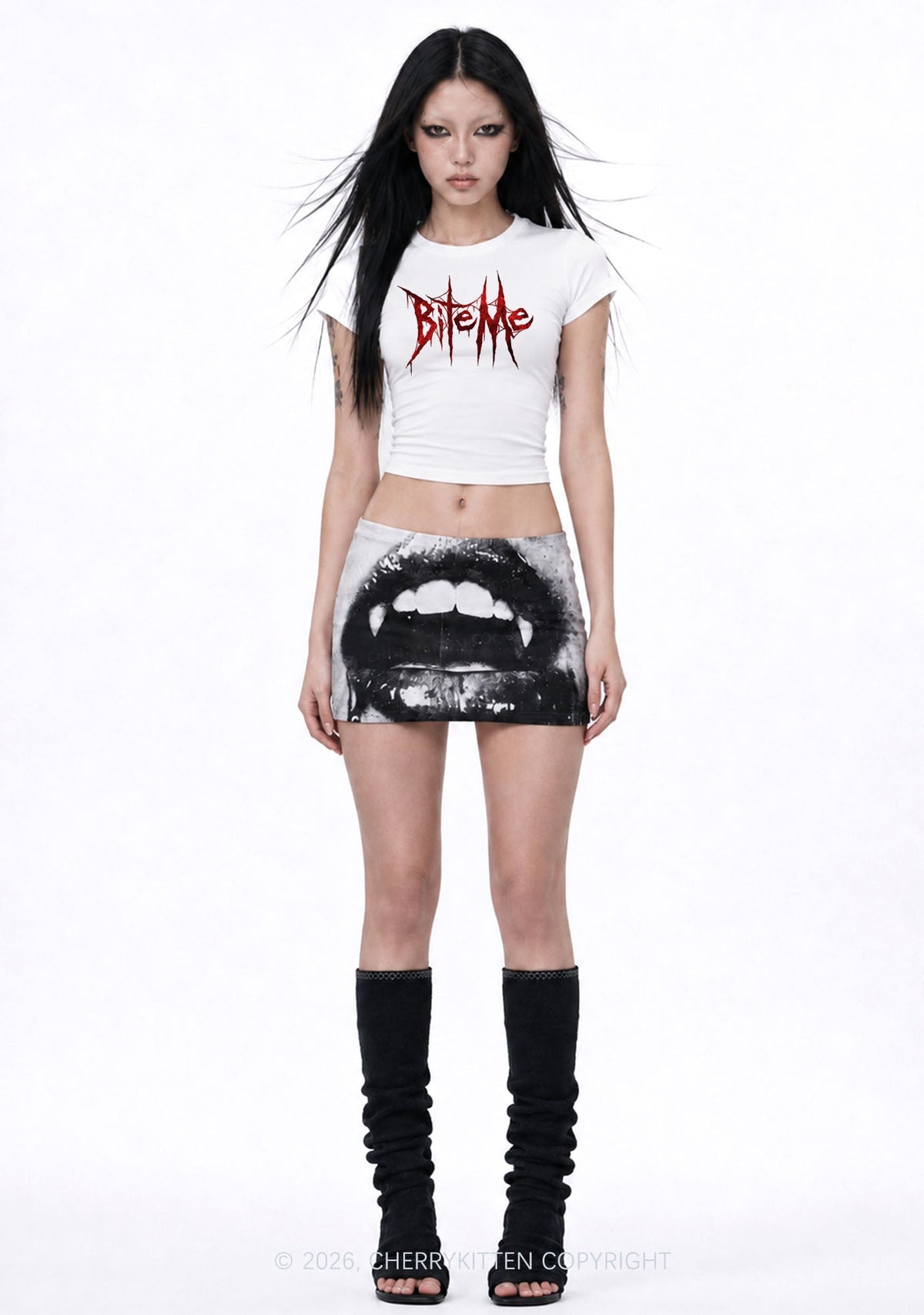 Halloween Bite Me Y2K Goth Angel Wings Baby Tee Cherrykitten