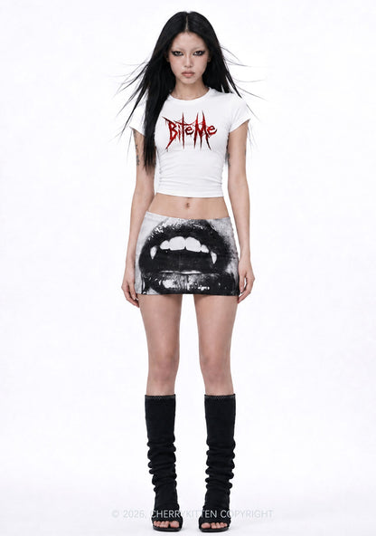 Halloween Bite Me Y2K Goth Angel Wings Baby Tee Cherrykitten