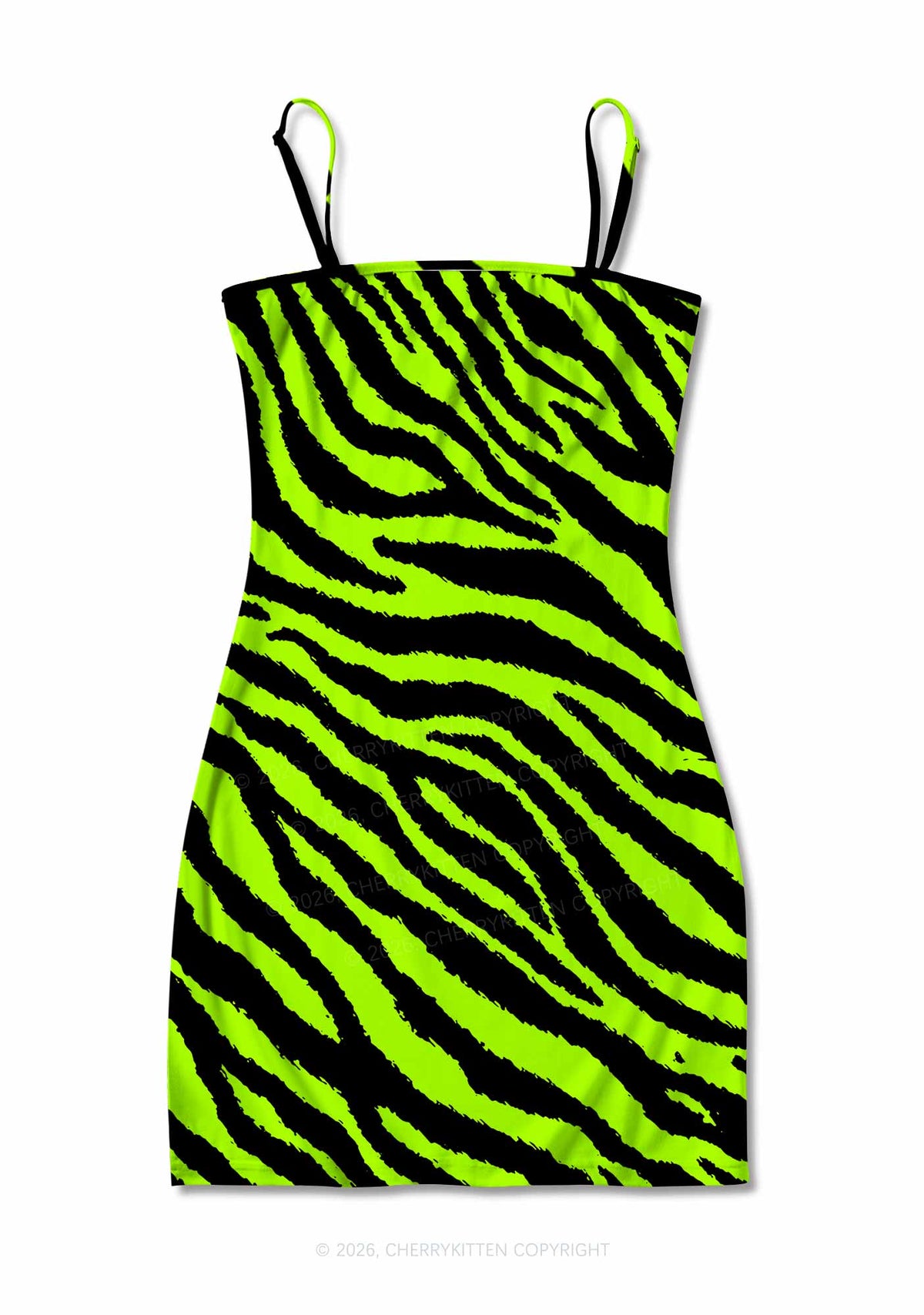 Green Zebra Y2K Print Slip Dress Cherrykitten