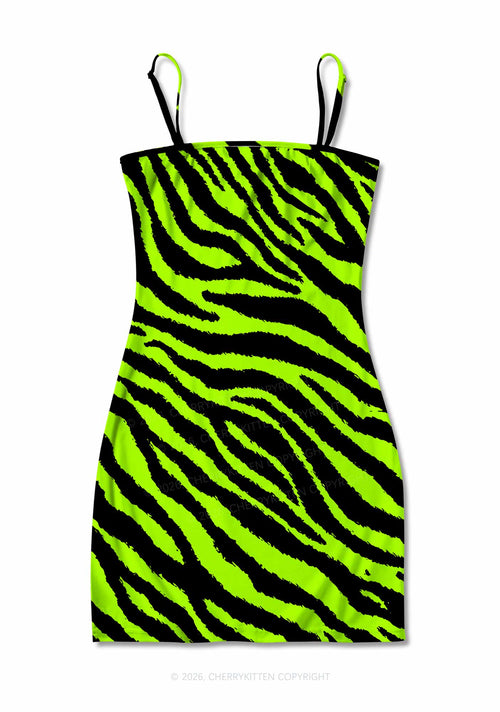 Green Zebra Y2K Print Slip Dress Cherrykitten