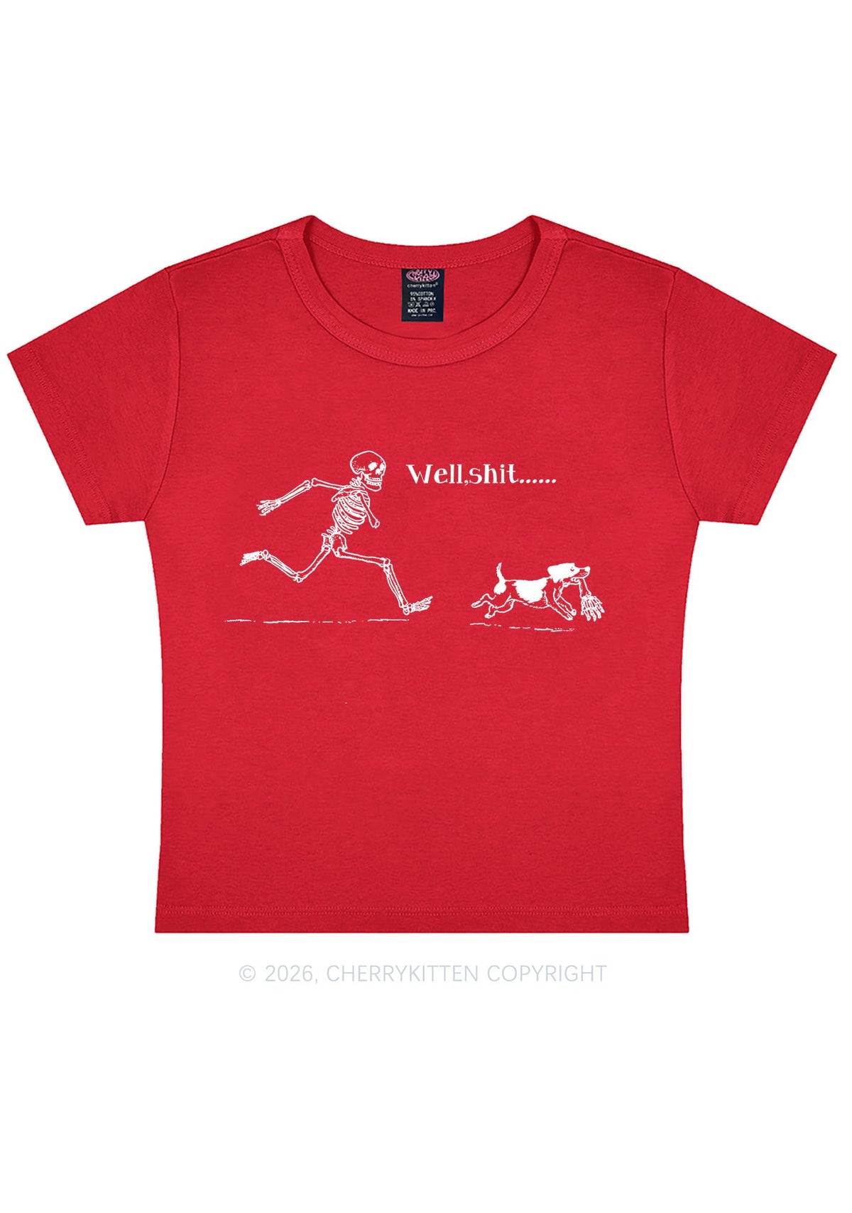 Halloween Well Shxt Skeleton Dog Y2K Baby Tee Cherrykitten