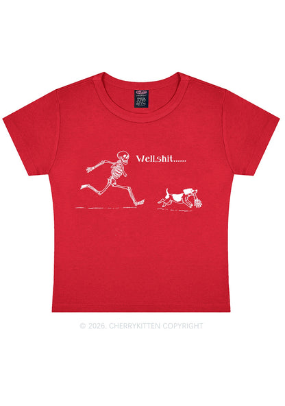 Halloween Well Shxt Skeleton Dog Y2K Baby Tee Cherrykitten