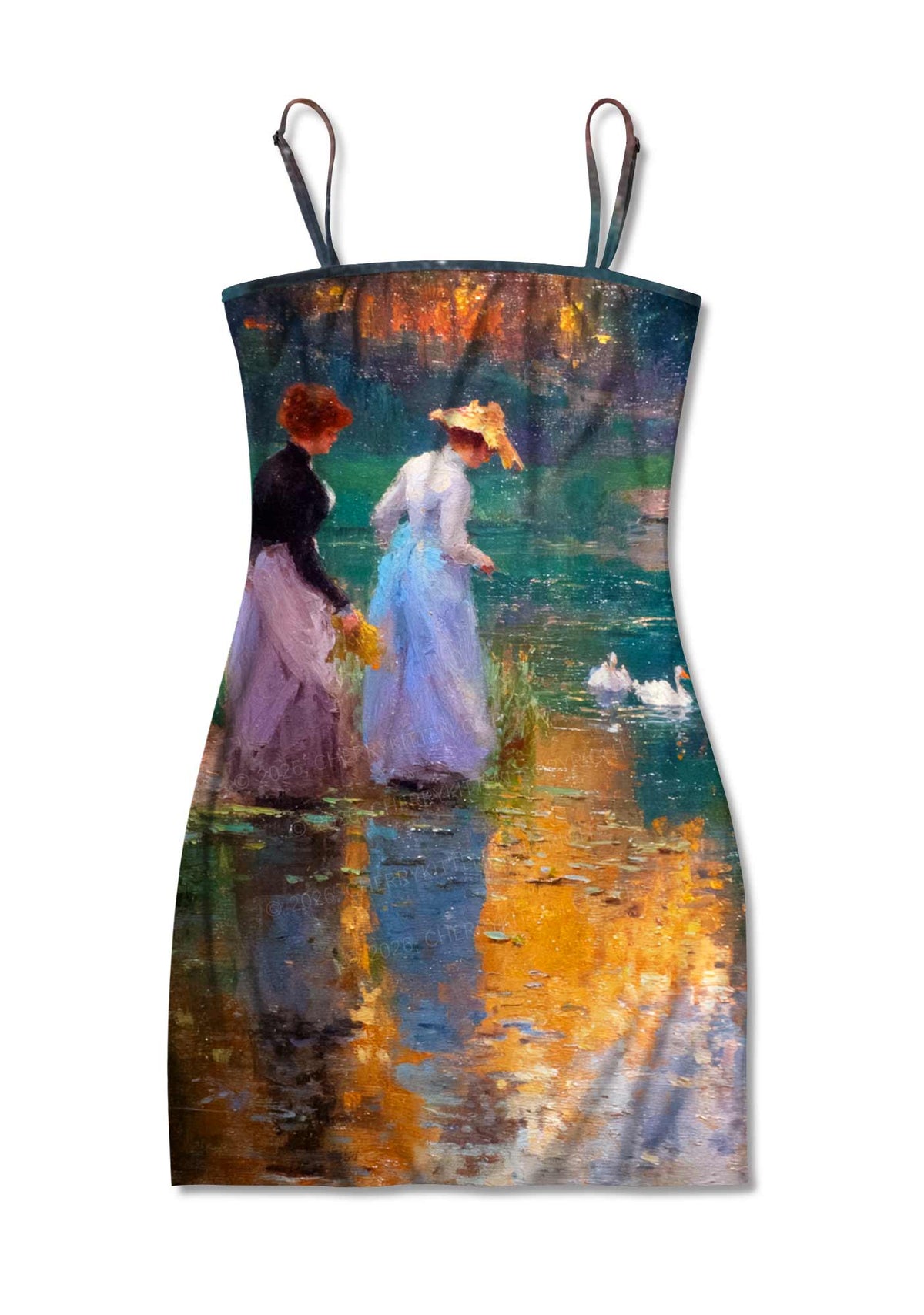 Sunset Pond Swans Pride Y2K Print Slip Dress Cherrykitten