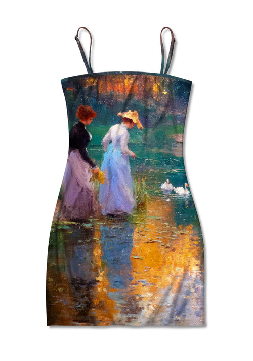 Sunset Pond Swans Pride Y2K Print Slip Dress Cherrykitten
