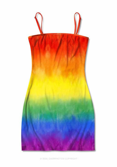 Rainbow Flag Pride Y2K Print Slip Dress Cherrykitten