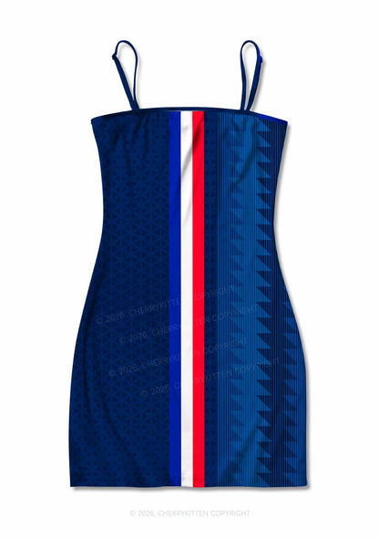 Red White Blue Stripe Y2K Print Slip Dress Cherrykitten