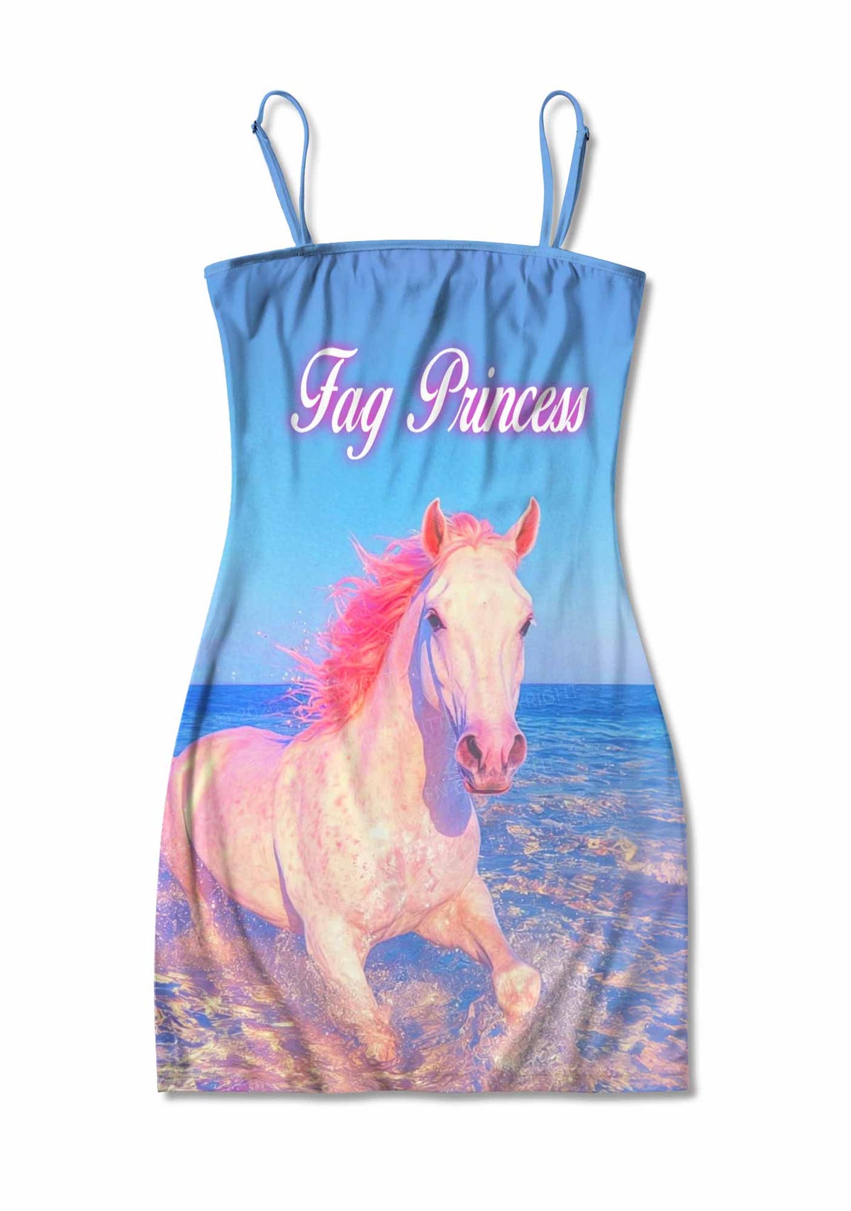 Blue Fag Princess Horse Pride Y2K Print Slip Dress Cherrykitten