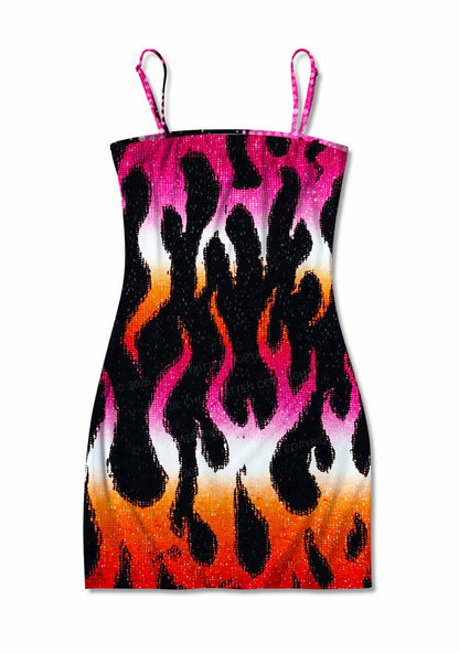 Lesbian Flame Pride Y2K Print Slip Dress Cherrykitten