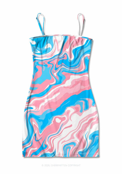 Trans Liquid Tie Dye Pride Y2K Print Slip Dress Cherrykitten