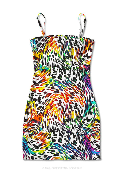 Rainbow Leopard Pride Y2K Print Slip Dress Cherrykitten