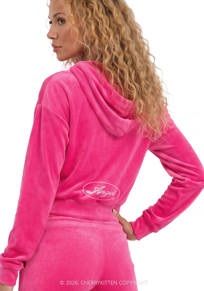 Rhinestone Angel Y2K Velvet Tracksuit Set Cherrykitten