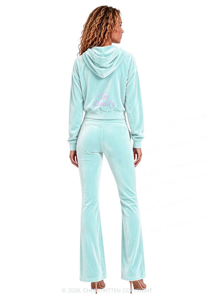 Rhinestone Yes Daddy Y2K Velvet Tracksuit Set Cherrykitten