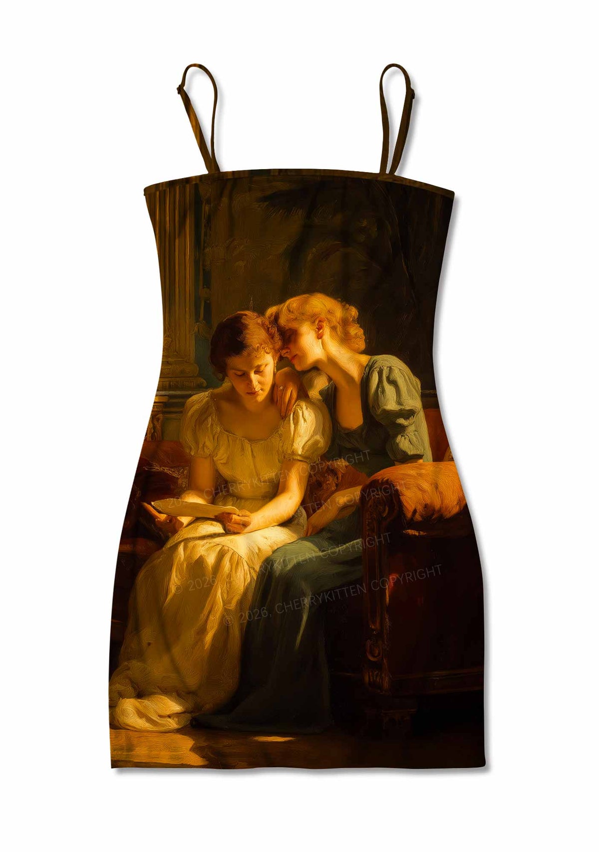 Two Women Reading Letter Pride Y2K Print Slip Dress Cherrykitten