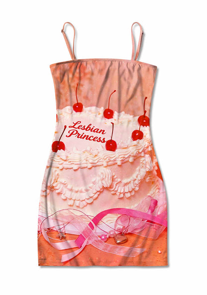 Coral Lesbian Princess Cake Pride Y2K Print Slip Dress Cherrykitten