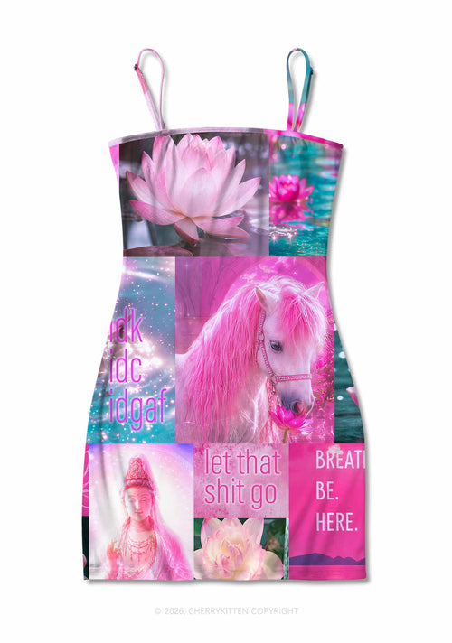 Pink Unicorn Collage Art Y2K Print Slip Dress Cherrykitten