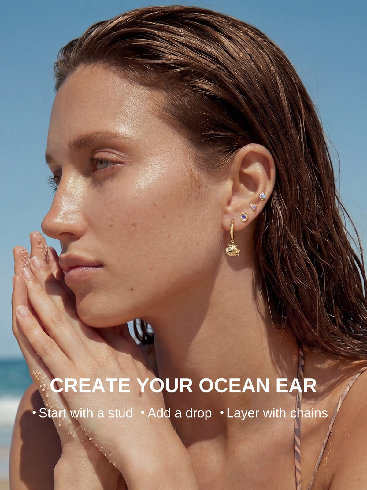 KOSINER Seaspritz 925 Sterling Silver Beach Conch Flat Back Stud