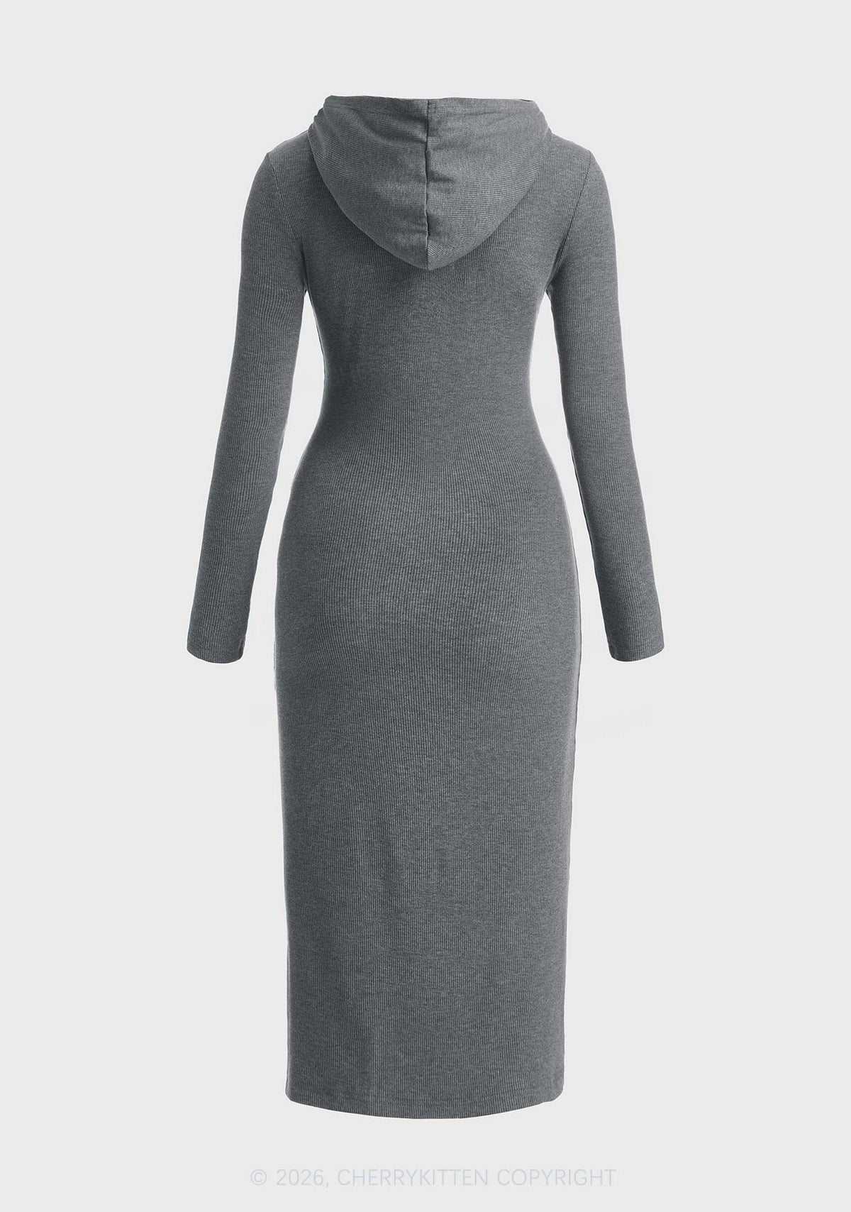 Plain Y2K Long Sleeve Knit Hoodie Dress Cherrykitten