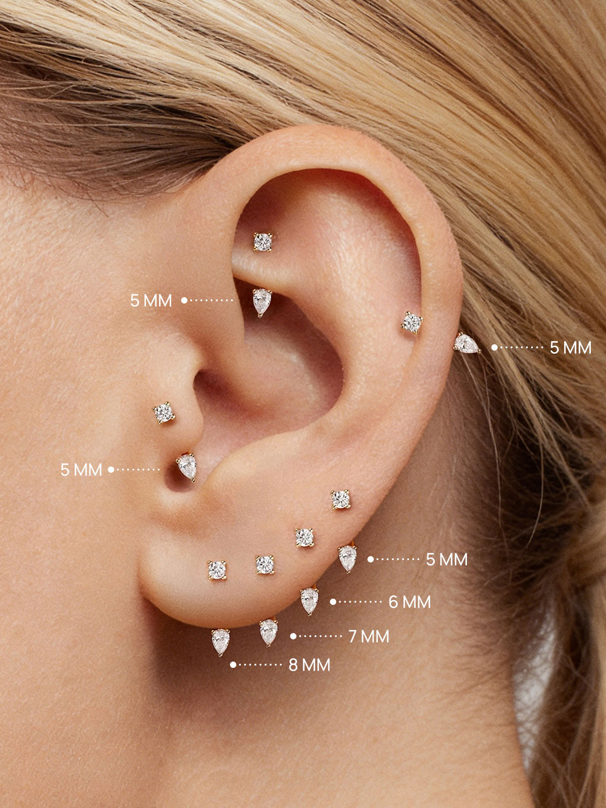 KOSINER 14K Solid Gold Delicate Pear Curved Barbell