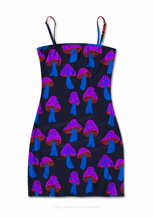 Blue Mushroom Y2K Print Slip Dress Cherrykitten