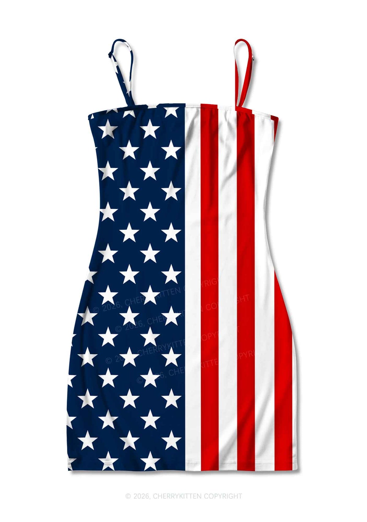 Navy Star Red White Stripe Y2K Print Slip Dress Cherrykitten