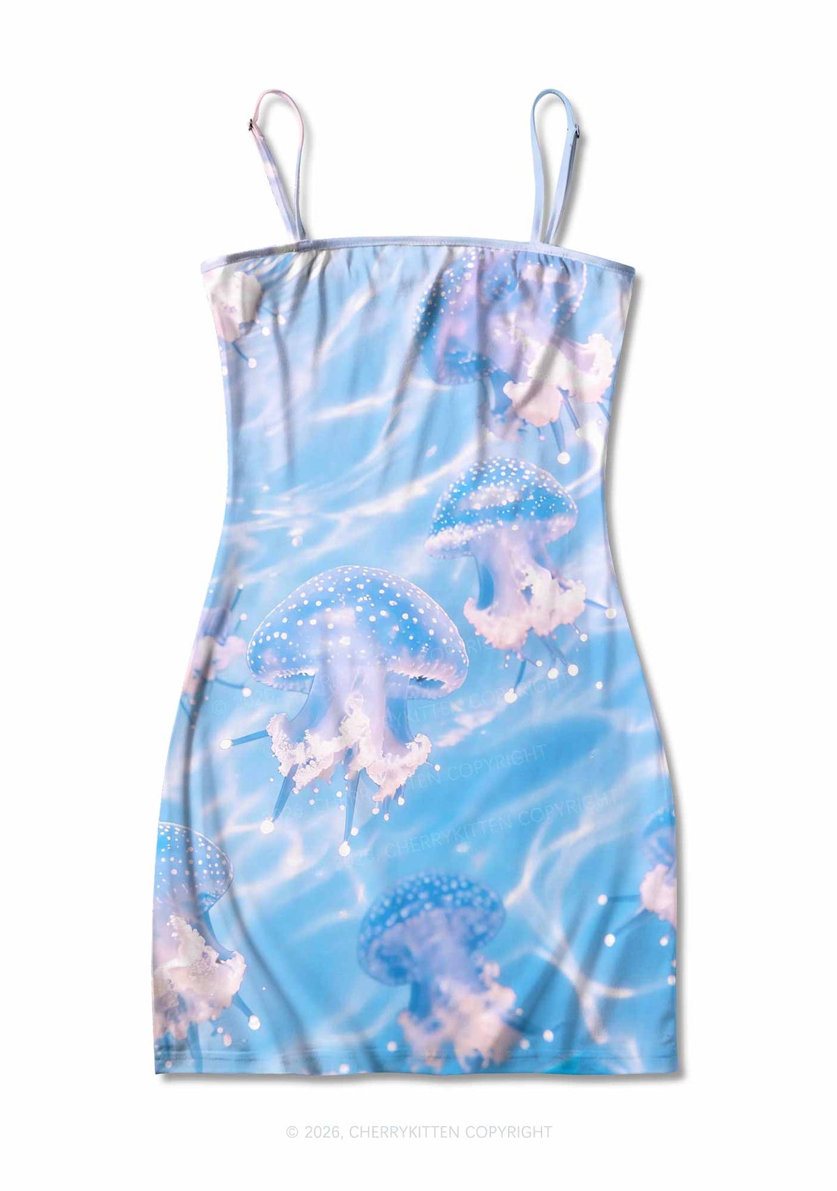 Blue Ocean Jellyfish Y2K Print Slip Dress Cherrykitten