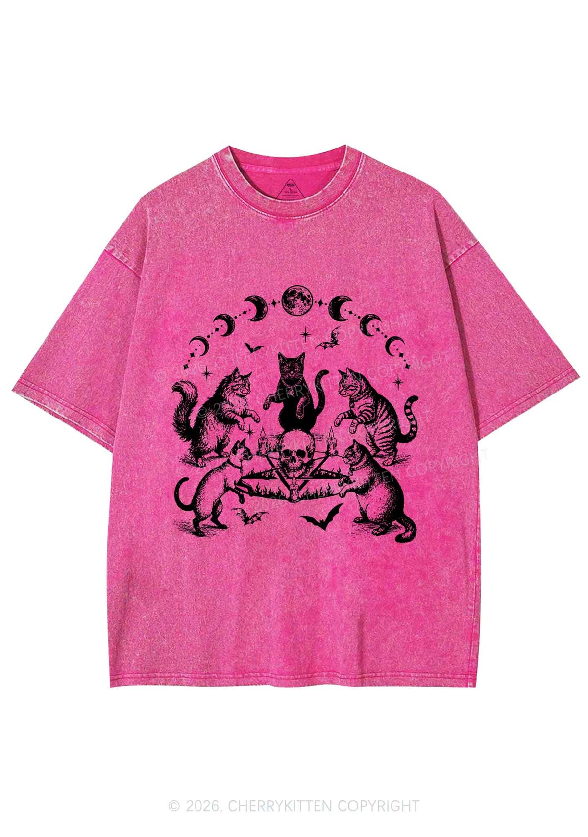 Halloween Cats Moon Phase Skull Y2K Shirts Washed Tee Cherrykitten