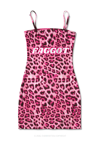 Pink Leopard Faggot Pride Y2K Print Slip Dress Cherrykitten