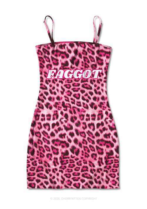 Pink Leopard Faggot Pride Y2K Print Slip Dress Cherrykitten