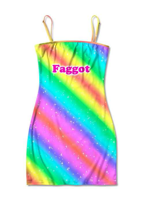 Rainbow Slide Faggot Pride Y2K Print Slip Dress Cherrykitten