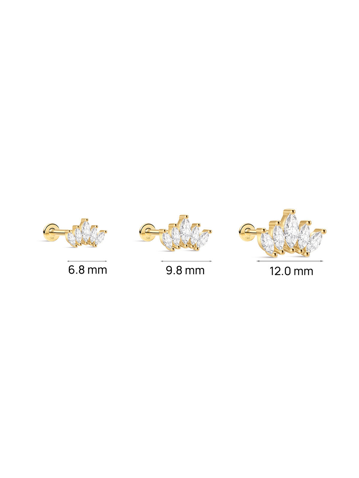 KOSINER 14K Solid Gold Delicate Marquise Crown Flat Back Stud