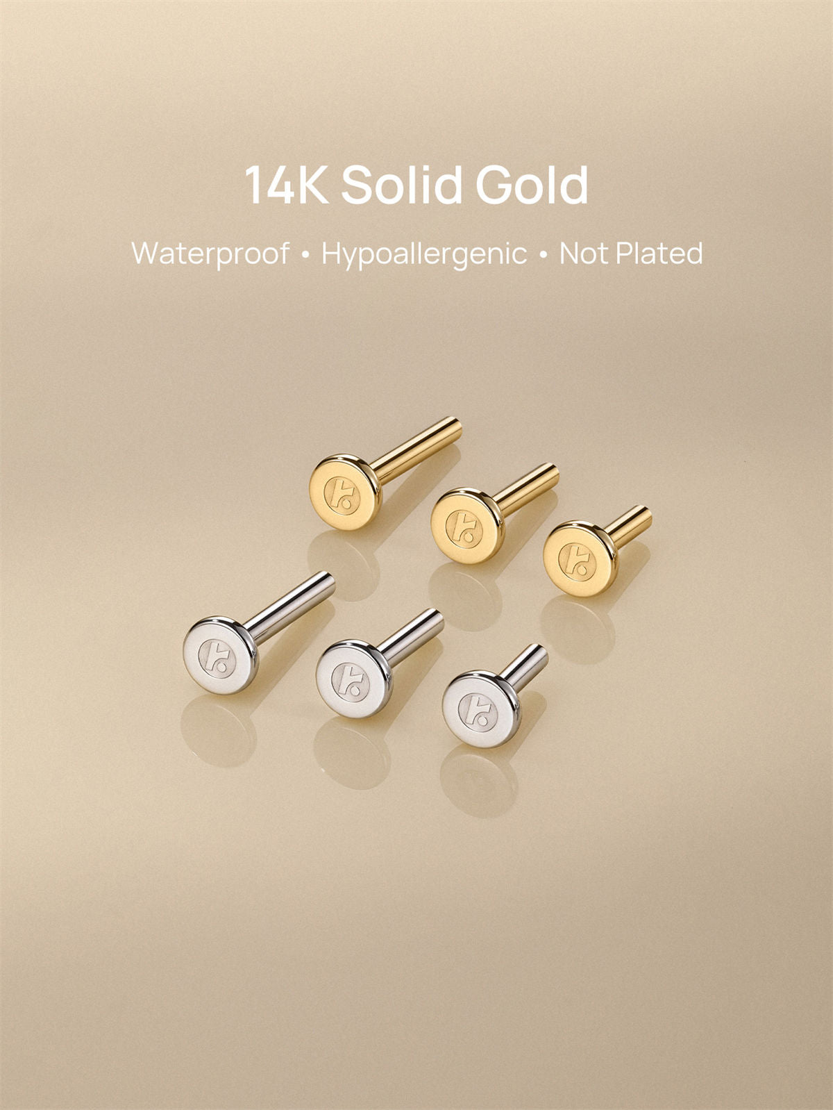 KOSINER 14K Solid Gold Multi-Sized 18G (1.0 mm) Flat Back Base