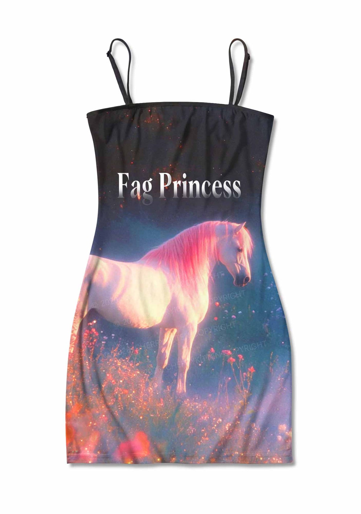 Fag Princess Horse Pride Y2K Print Slip Dress Cherrykitten