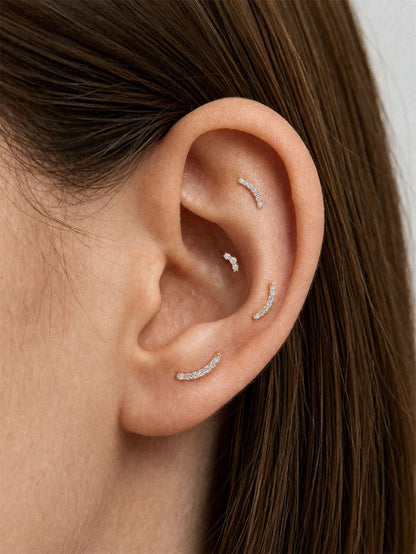 KOSINER 14K Solid Gold Delicate Pave Curved Flat Back Stud