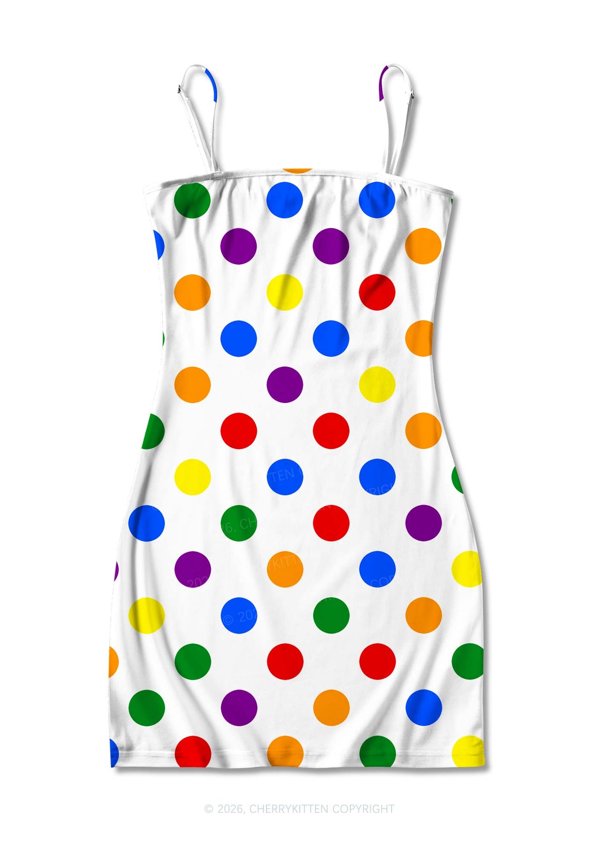 Rainbow Dots On White Pride Y2K Print Slip Dress Cherrykitten