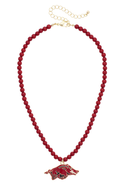 Arkansas Razorbacks Beaded Logo Pendant Necklace