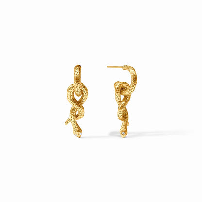 Snake Hoop & Charm Earrings-Gold