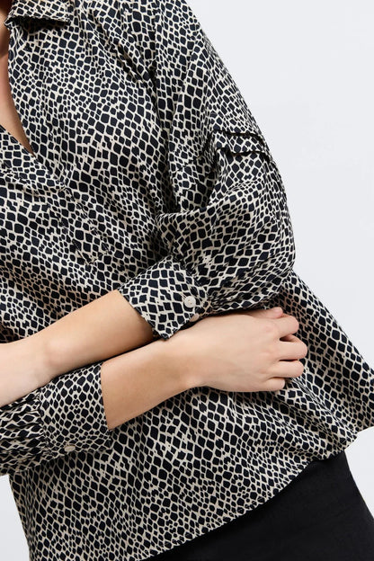Frankie Popover Top-Black/White Snakeskin