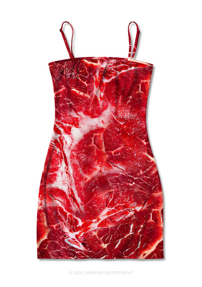 Beef Steak Texture Y2K Print Slip Dress Cherrykitten