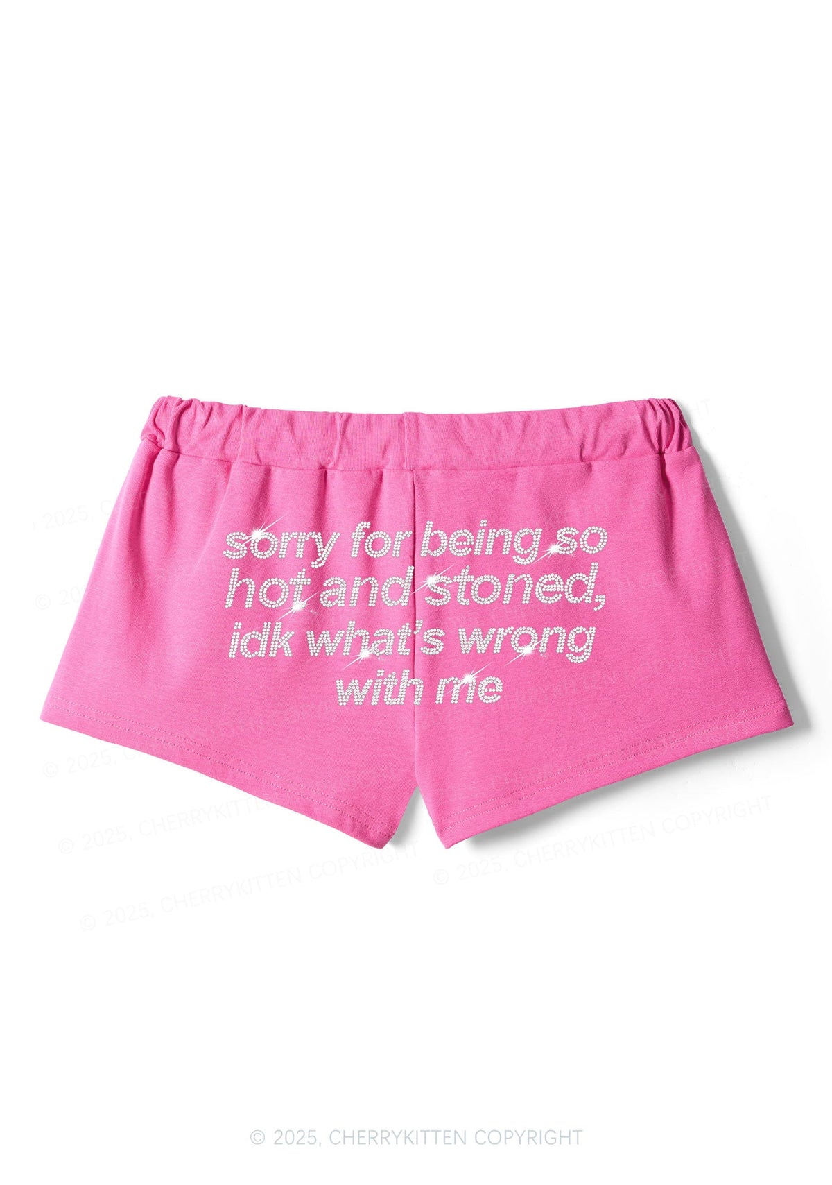 Rhinestone Sorry For Being Hot And Stoned Y2K Drawstring Mini Shorts Cherrykitten