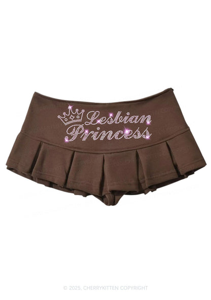 Rhinestone Lesbian Princess Pride Y2K Mini Pleated Skirts Cherrykitten