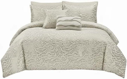 Botanical 5-Piece Comforter Set - Pintuck Bedding with Abstract Wave Design
