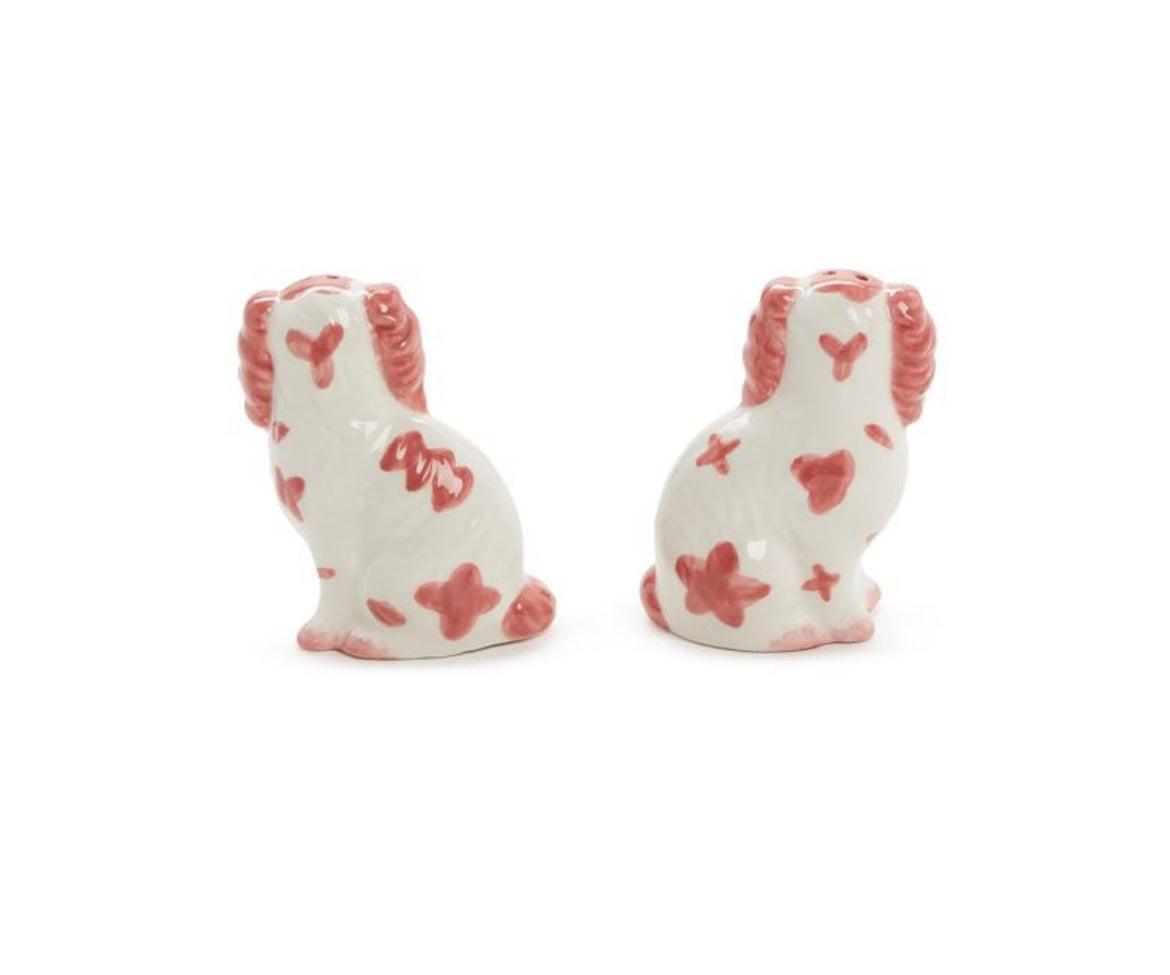 SALT & PEPPER PINK STAFFORDSHIRE DOG SET